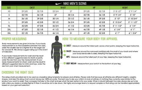 nike pro compression size chart